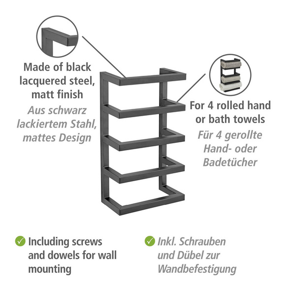 Handtuchregal „Fondiro“, schwarz matt, Stahl WENKO
