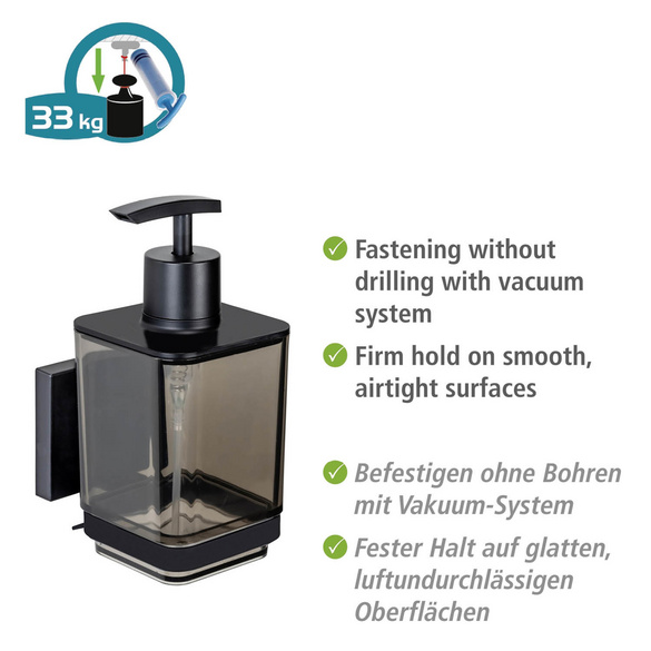 Vacuum-Loc® Seifenspender „Quadro“, schwarz, Edelstahl/Kunststoff WENKO