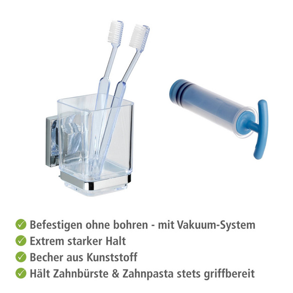Zahnputzbecher „Quadro“, Vacuum-Loc®, Edelstahl WENKO