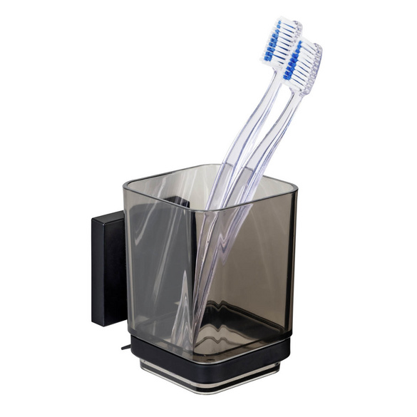 Zahnputzbecher „Quadro“, Vacuum-Loc®, schwarz WENKO