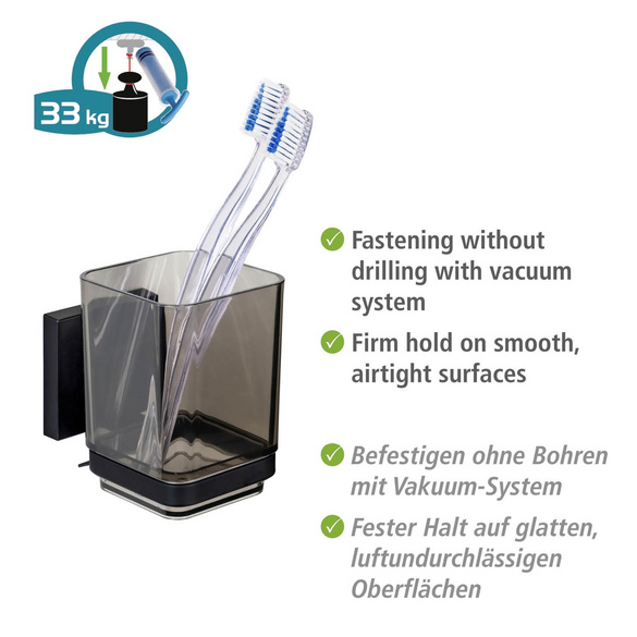 Zahnputzbecher „Quadro“, Vacuum-Loc®, schwarz WENKO