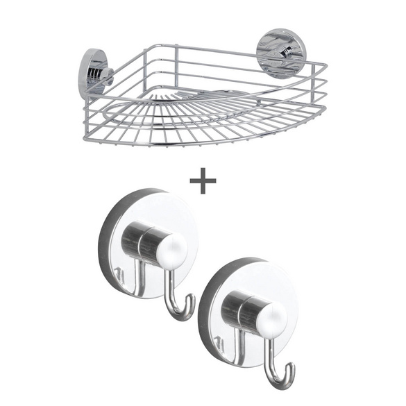 Eckablage Bari mit Haken 3-tlg. Vacuum-Loc Schwarz WENKO