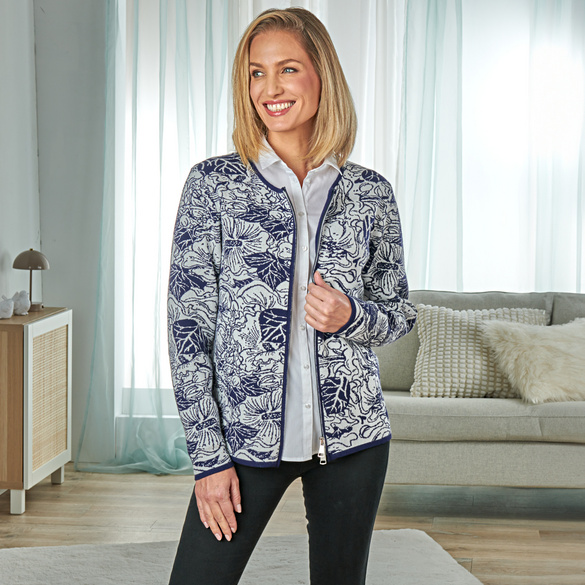 Jacquard-Strickjacke blau-weiss