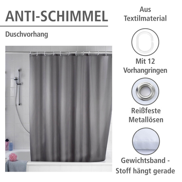 Duschvorhang Anti-Schimmel „Uni Grey“ WENKO