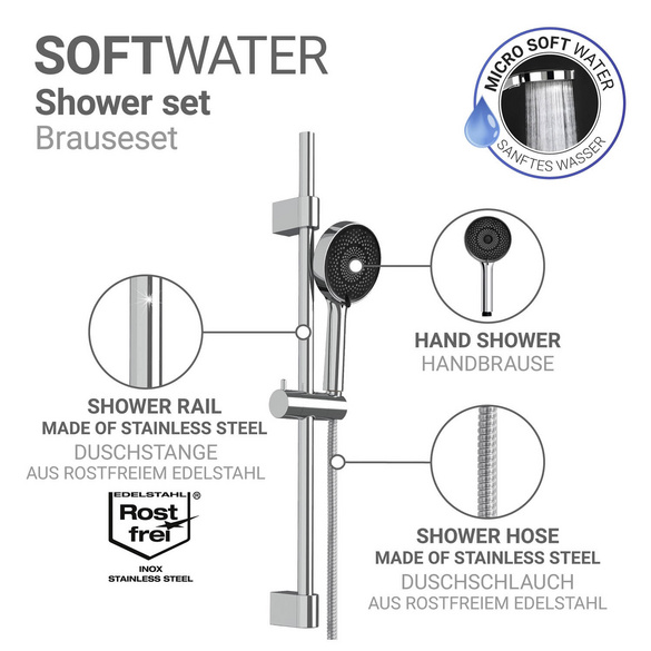 Brauseset mit Mikrotropfen-Technologie Softwater 70 cm WENKO