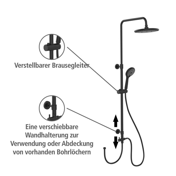 Duschsystem Watersaving Schwarz höhenverstellbar WENKO