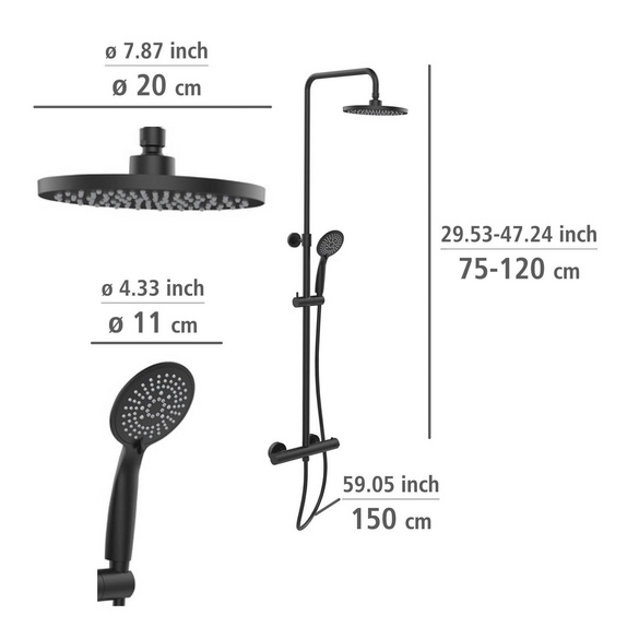 Duschsystem Young Eco mit Thermostat Schwarz WENKO