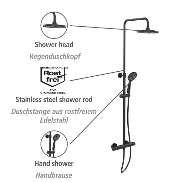 Duschsystem Young Eco mit Thermostat Schwarz WENKO