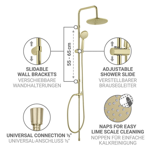 Duschsystem Young Line Gold mit 3-fach Handbrause WENKO