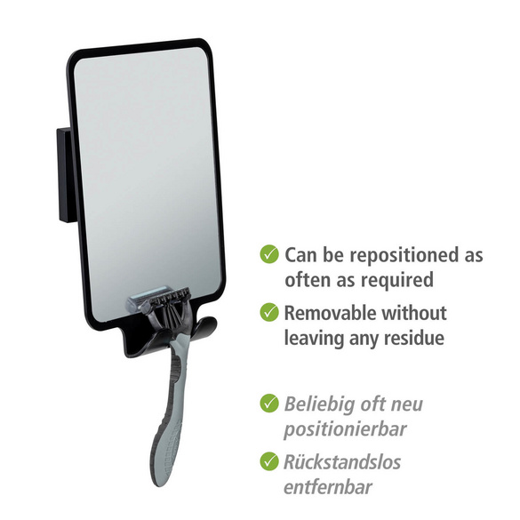 Vacuum-Loc® Antibeschlagspiegel „Quadro“ Schwarz WENKO