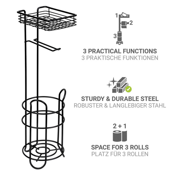 Toilettenpapierhalter mit Ablage & Ersatzrollenhalter Schwarz WENKO