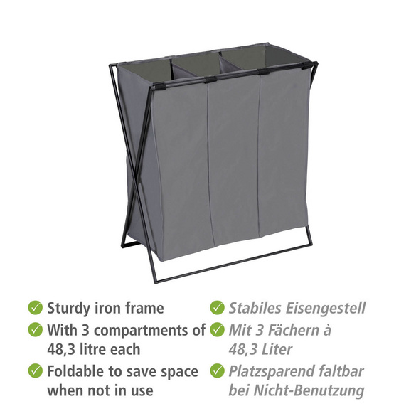 Wäschesammler Trio XL 3-fach Grau WENKO