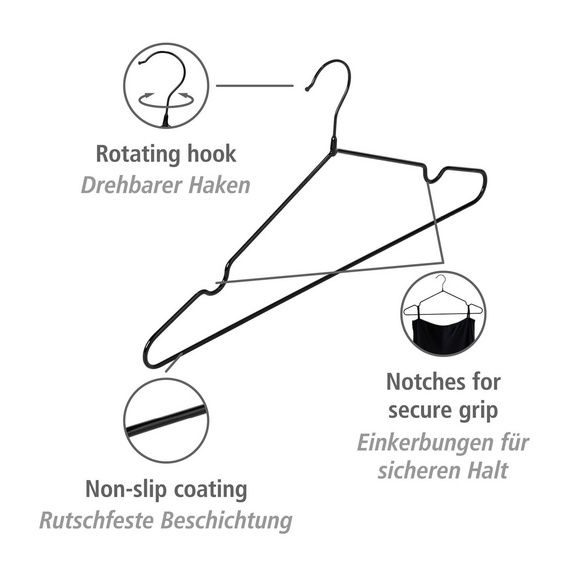 Kleiderbügel „Sascha“ Schwarz 20er Set WENKO