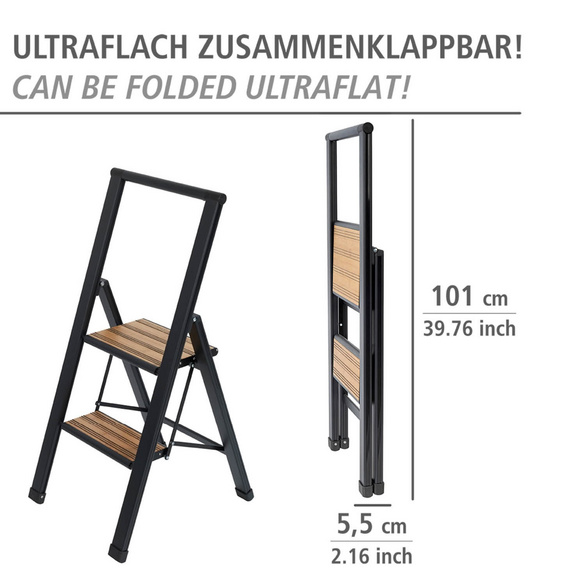 Alu-Design Klapptrittleiter 2-stufig Schwarz WENKO