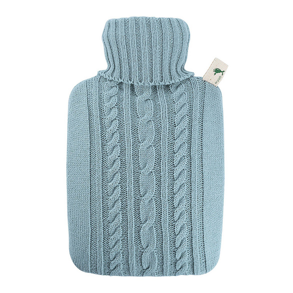 Wärmflasche Klassik Strickbezug pastell-blau HUGO FROSCH