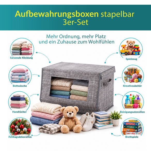 Aufbewahrungsboxen stapelbar 3er-Set Clarsen