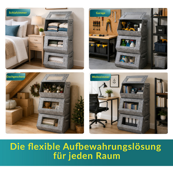 Aufbewahrungsboxen stapelbar 3er-Set Clarsen