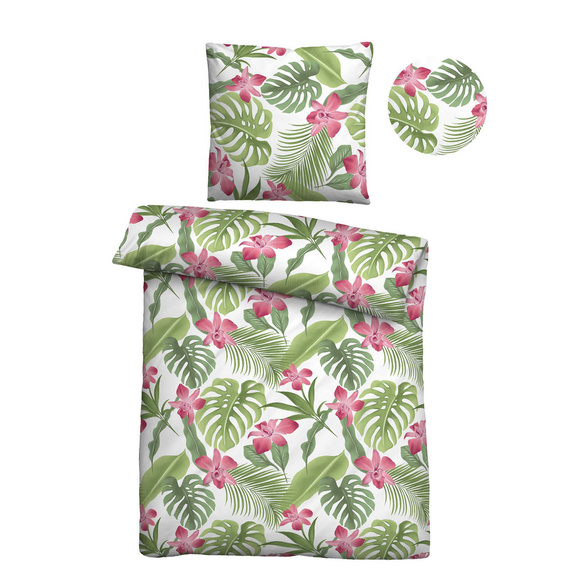 Mikrofaser Seersucker Bettwäsche Tropenblätter