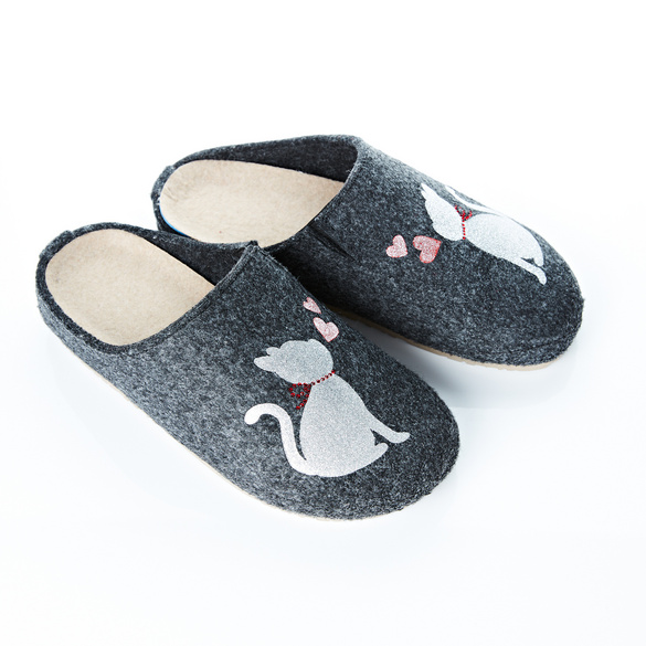 Filz-Pantoffel "Katze" schwarz