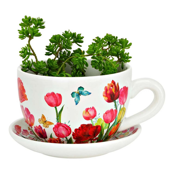 Pflanztasse Blumen Dekor aus Keramik 20 cm