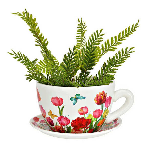 Pflanztasse Blumen Dekor aus Keramik 25 cm