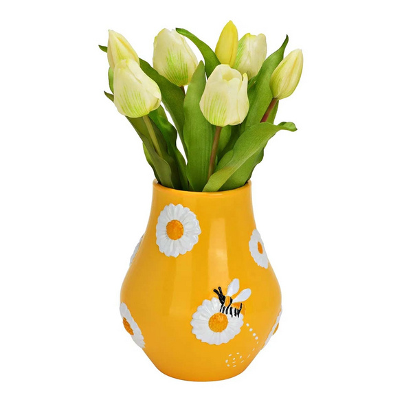 Vase "Blumen & Bienen" aus Steingut Gelb