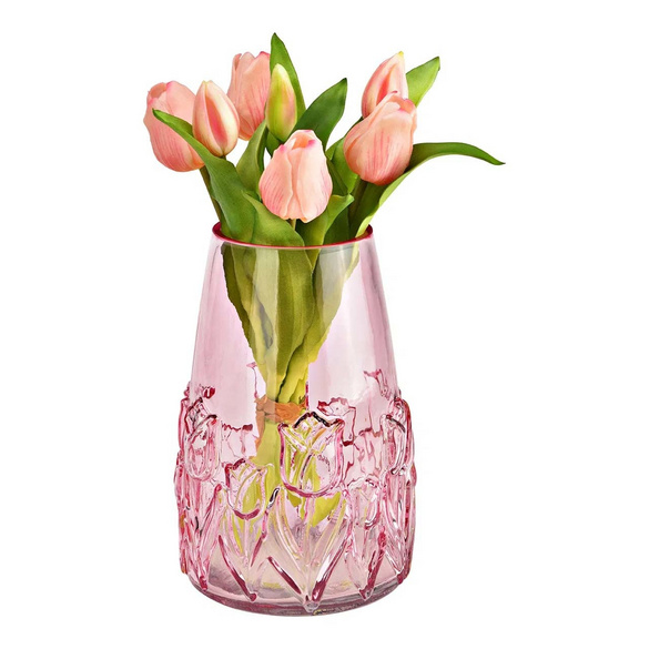 Vase mit Blumendekor pink/rosa 22 cm Höhe