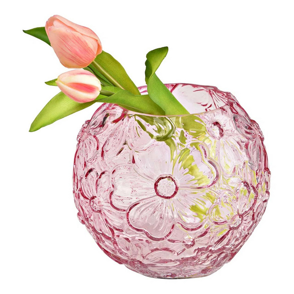 Vase mit Blumendekor rosa 16 cm Höhe