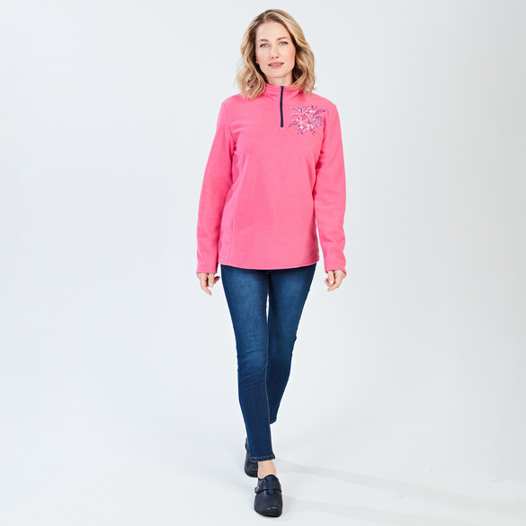 Fleece-Pulli mit Stickerei fuchsia