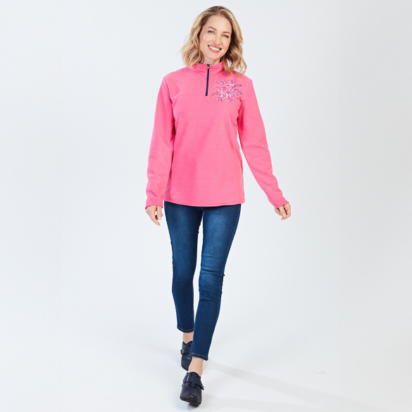 Fleece-Pulli mit Stickerei fuchsia