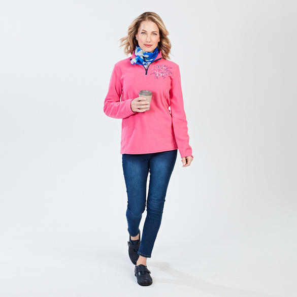 Fleece-Pulli mit Stickerei fuchsia