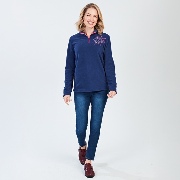 Fleece-Pulli mit Stickerei blau