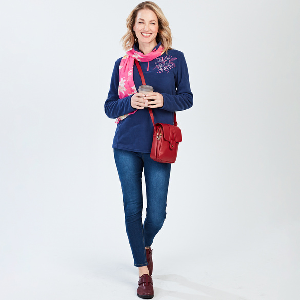 Fleece-Pulli mit Stickerei blau