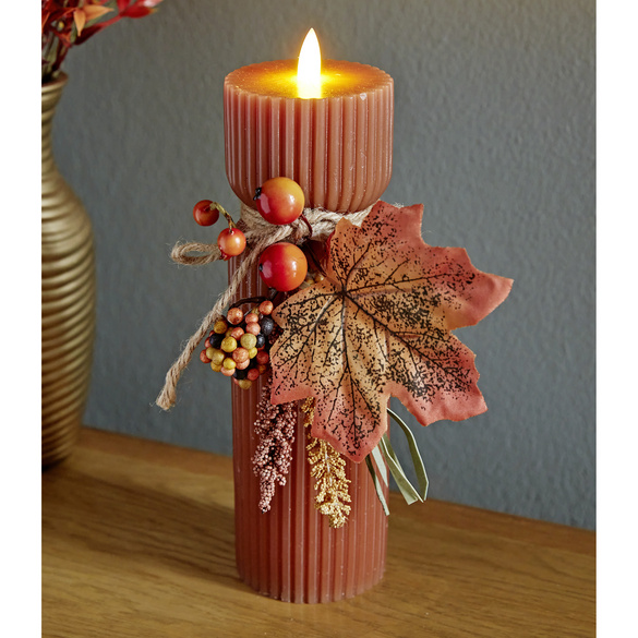 LED-Stumpenkerze "Herbstlaub" 12,5cm hoch Eldo