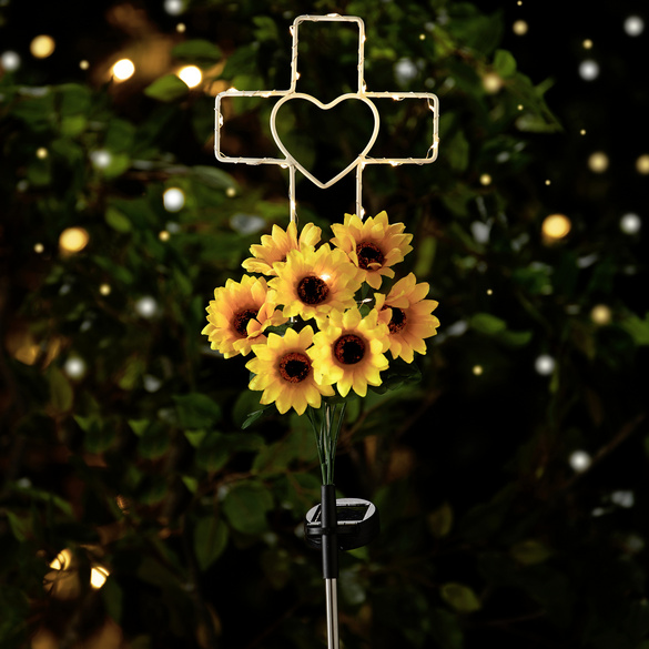 Solar-Gartenkreuz mit Sonnenblume