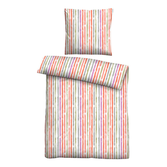 Castell Baumwoll Seersucker Bettwäsche Längsstreifen rot, 1x 155x220 cm + 1x 80x80 cm