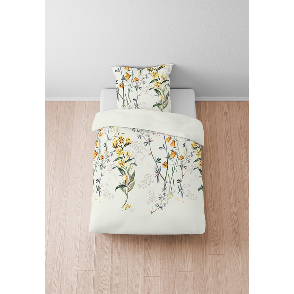 biberna Baumwoll-Satin Bettwäsche Blumen perlmutt, 1x 155x220 cm + 1x 80x80 cm