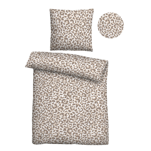 Castell Baumwoll Seersucker Bettwäsche Leo taupe, 1x 155x200 cm + 1x 80x80 cm