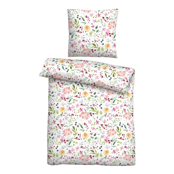 Castell Baumwoll Seersucker Bettwäsche Blüten weiß, 1x 135x200 cm + 1x 80x80 cm