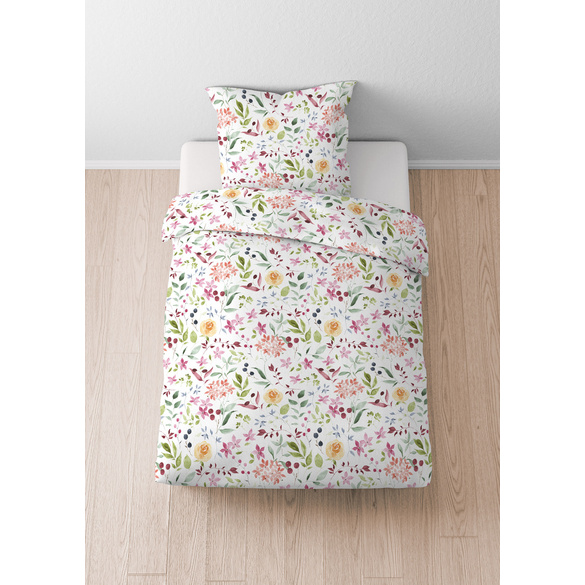 Castell Baumwoll Seersucker Bettwäsche Blüten weiß, 1x 135x200 cm + 1x 80x80 cm