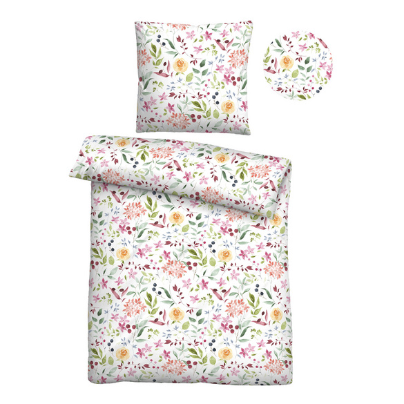 Castell Baumwoll Seersucker Bettwäsche Blüten weiß, 1x 155x220 cm + 1x 80x80 cm