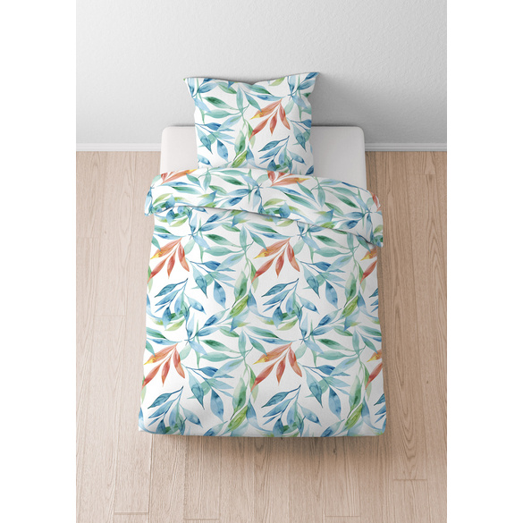 Castell Baumwoll Seersucker Bettwäsche Blätter bunt, 1x 135x200 cm + 1x 80x80 cm