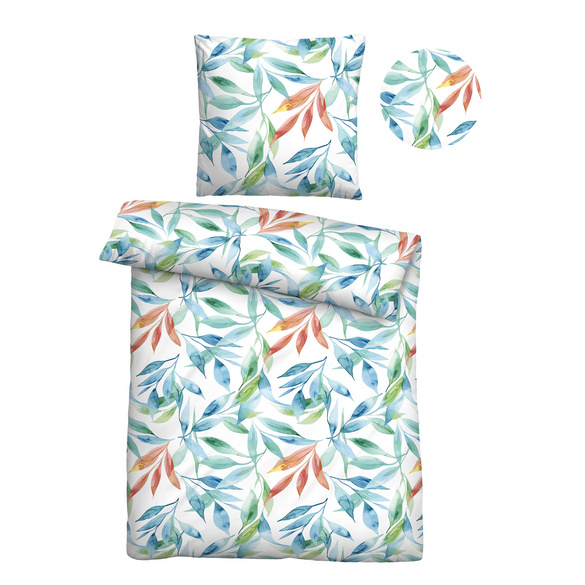 Castell Baumwoll Seersucker Bettwäsche Blätter bunt, 1x 135x200 cm + 1x 80x80 cm