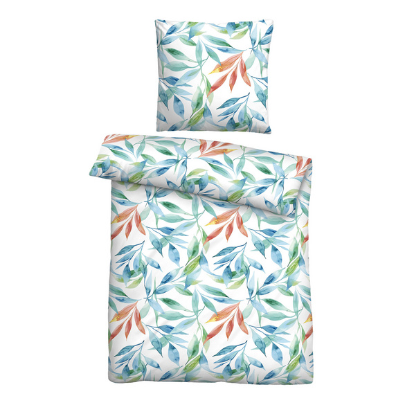 Castell Baumwoll Seersucker Bettwäsche Blätter bunt, 1x 155x200 cm + 1x 80x80 cm