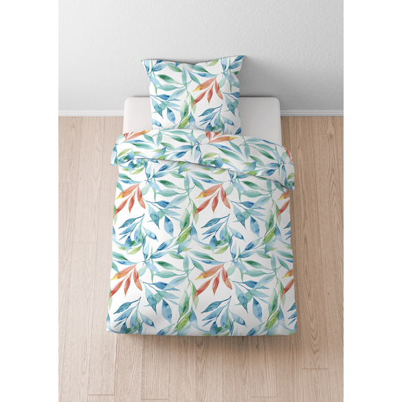 Castell Baumwoll Seersucker Bettwäsche Blätter bunt, 1x 155x200 cm + 1x 80x80 cm