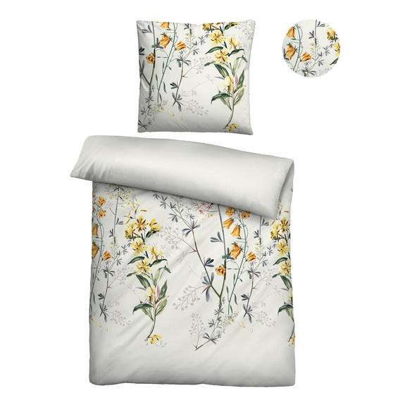 biberna Baumwoll-Satin Bettwäsche Blumen perlmutt, 1x 155x200 cm + 1x 80x80 cm