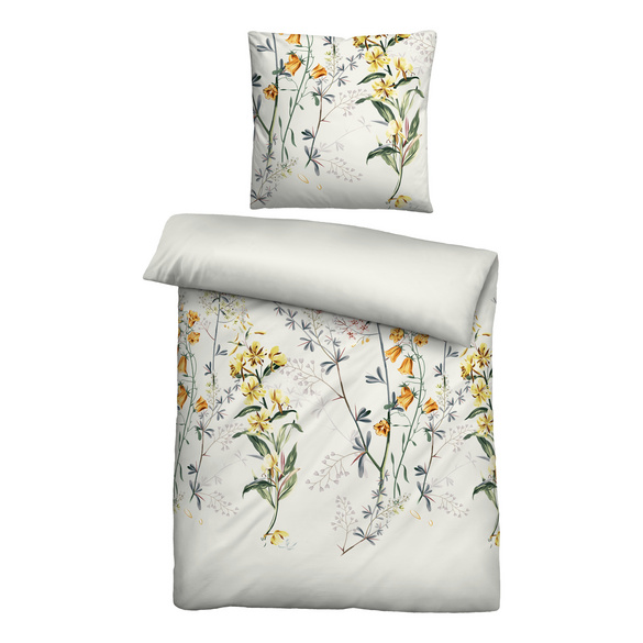 biberna Baumwoll-Satin Bettwäsche Blumen perlmutt, 1x 135x200 cm + 1x 80x80 cm