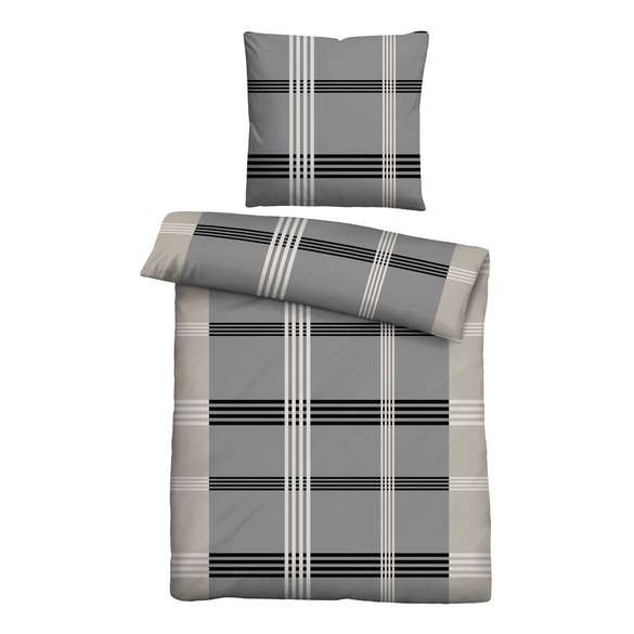 Castell Baumwoll Renforce Bettwäsche Karo-Streifen sturmgrau, 1x 155x220 cm + 1x 80x80 cm