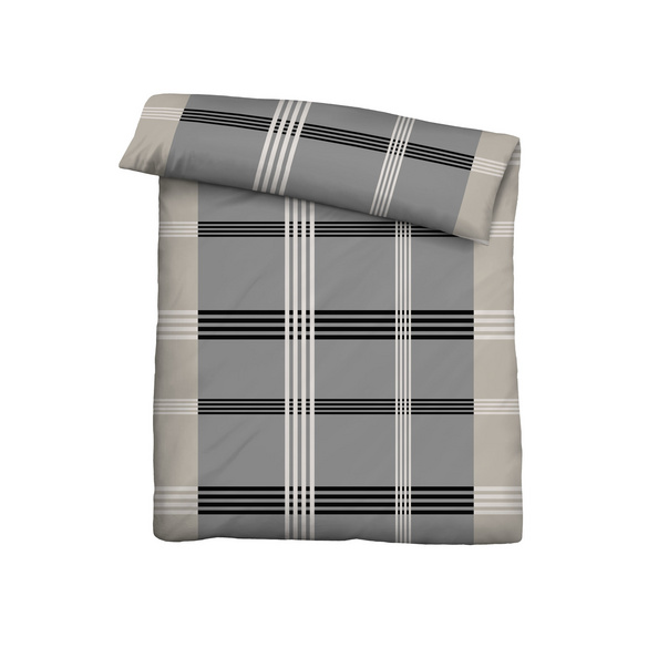 Castell Baumwoll Renforce Bettwäsche Karo-Streifen sturmgrau, 1x 155x220 cm + 1x 80x80 cm