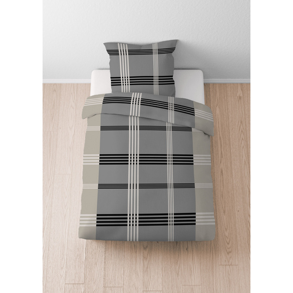 Castell Baumwoll Renforce Bettwäsche Karo-Streifen sturmgrau, 1x 155x220 cm + 1x 80x80 cm
